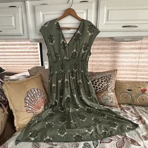 NWT Old Navy Smocked Midi Dress Size S Green‎ Cottagecore Fit & Flare 2 Pockets